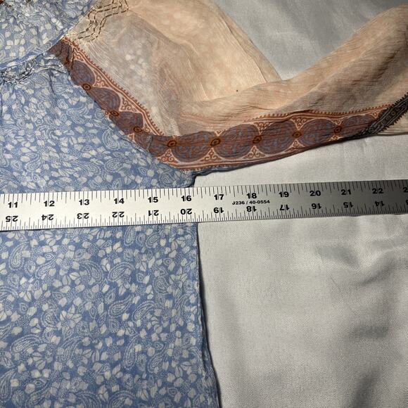 Sundance Blouse Womens XS 100% Silk Paisley Sheer Full Button Long Sleeve Blue - Picture 5 of 7